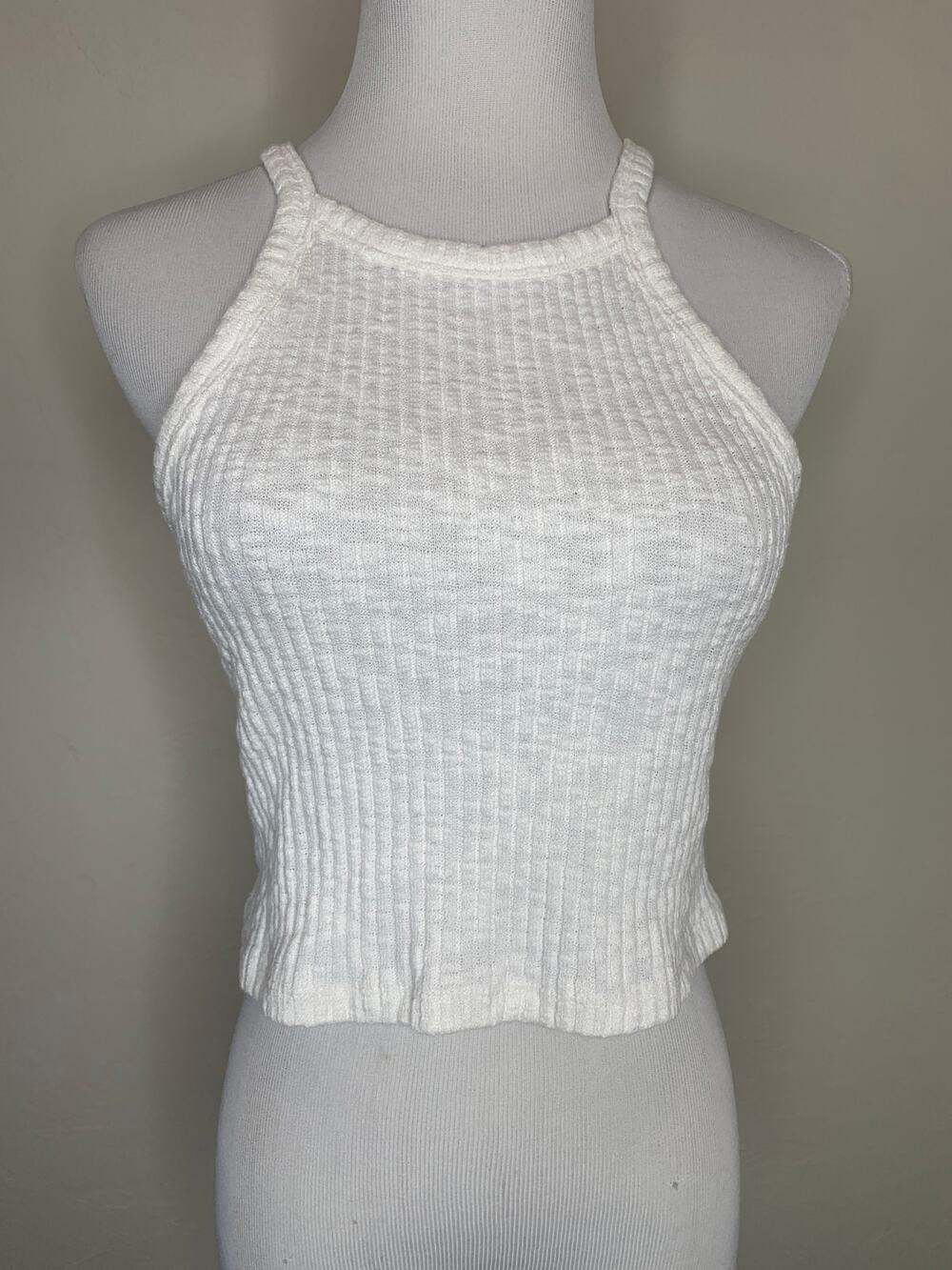 White Ribbed Camisole Crop Top Sz Medium